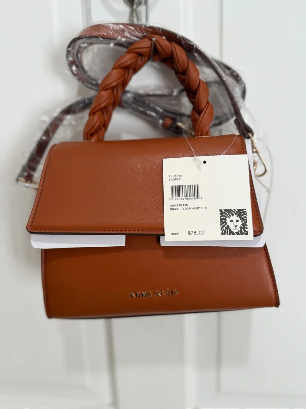 Anne Klein Saddle Brown Top-Handle Satchel with Braided Strap